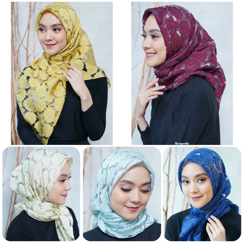 SABINA RUBIAH PASHMINA SEGIEMPAT PASHMINA MUTIARA JILBAB BRUKAT BUNGA HIJAB PREMIUM 11 WARNA