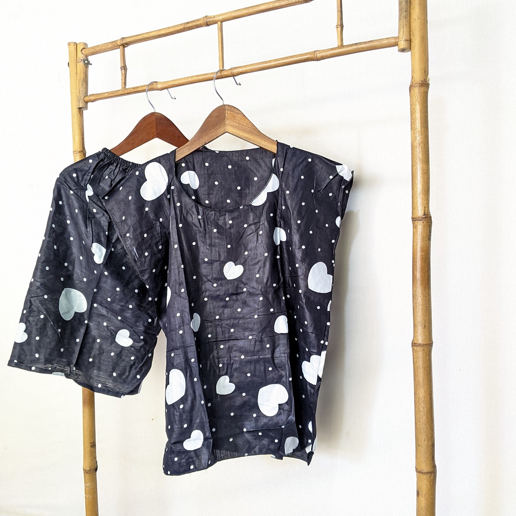 Baju Tidur Tanpa Lengan Piyama Krill Setelan Midi Homewear Homey Dress Baby Doll Dewasa Nyaman Di Rumah Santai WFH Rayon One Set Pajamas-love black