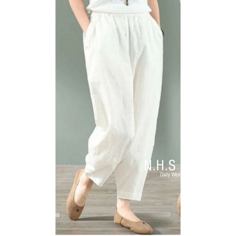 Gavier celana harem casual longgar wanita bahan linen katun rami (BASIC TROUSER LINEN PANTS)