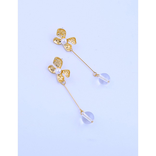 LRC Anting Tusuk Fashion Gold Drop Oil Flower 925 Sterling Silver Pearl Earrings D17376