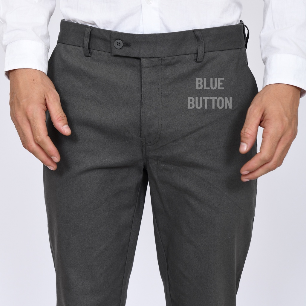 BlueButton Smart Chino Ankle Pants Slim Fit Stretch Magic Waist - Celana Panjang Chino Pria Kerja Formal Kantor Dark Grey