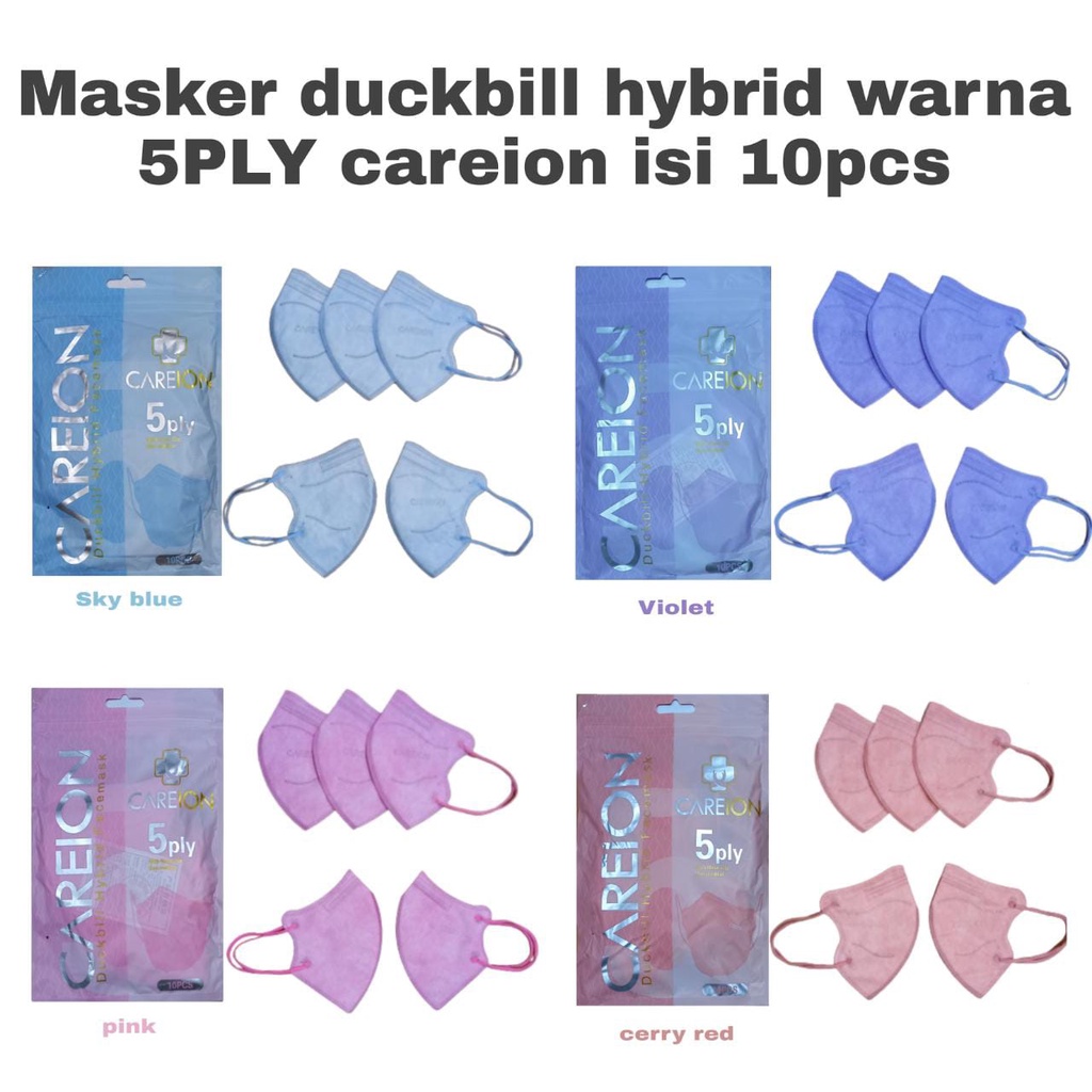 MASKER DUCKBILL HYBRID CAREION 5PLY WARNA WARNI ISI 10PC MASKER DUCK BILL HYBRID KAWAT EARLOOP CAREION - DUCKBILL HYBRID 10PC