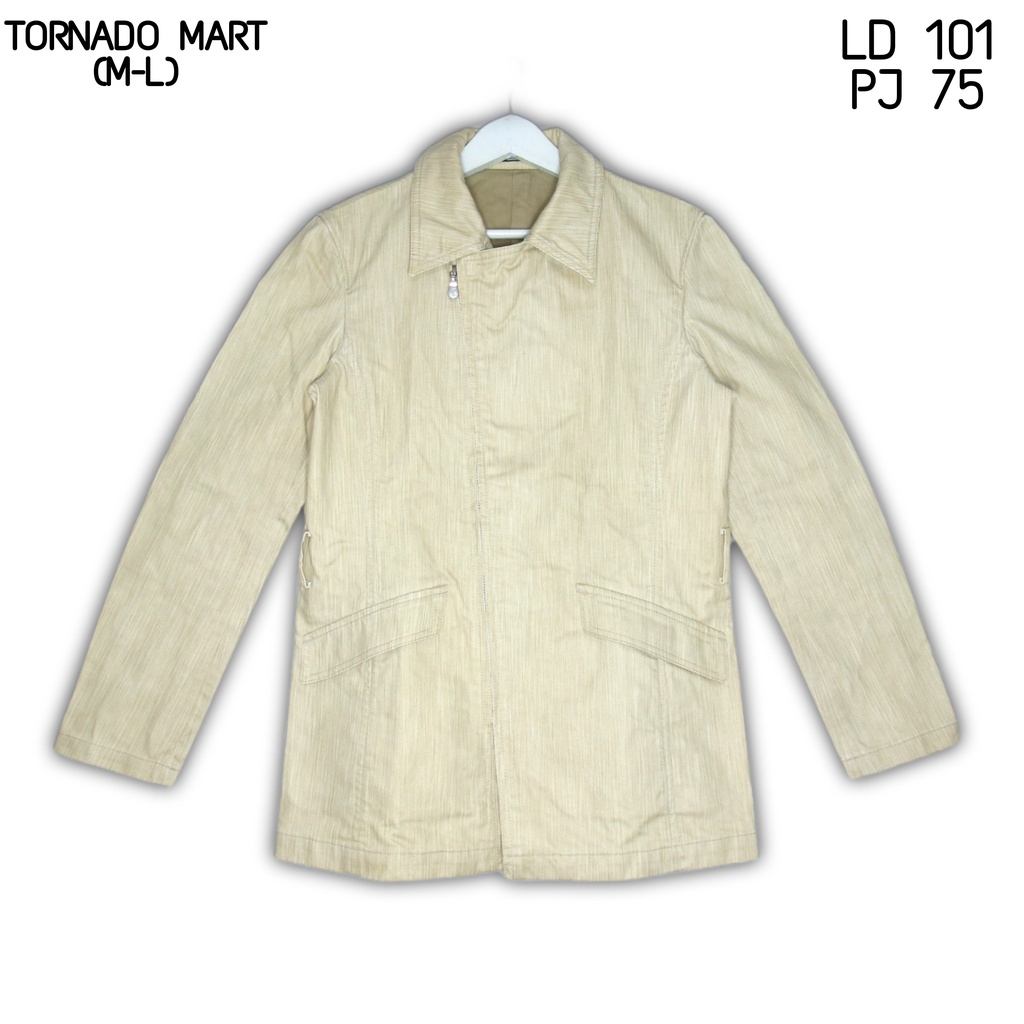 TORNADO MART DENIM JACKET BAHAN DENIM SUPER TEBAL FULL FURING jaket unisex cowok cewek krem Size M-L