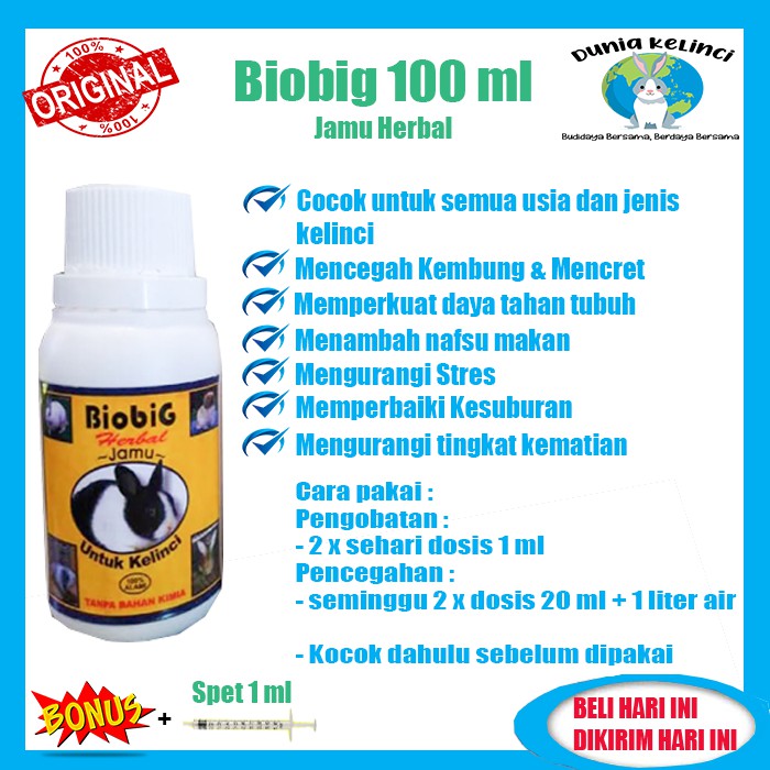 BIOBIG 100 ML JAMU HERBAL KELINCI MENCEGAH KEMBUNG MENCRET DIARE KOKSI STRESS MENAMBAH NAFSU MAKAN