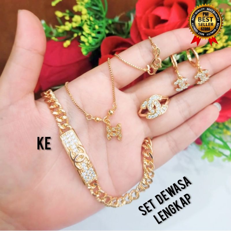 XUPING SET PERHIASAN DEWASA MOTIF CHENELL BANYAK PILIHAN NYA LAPIS EMAS 24 K MEWAH ELEGAN