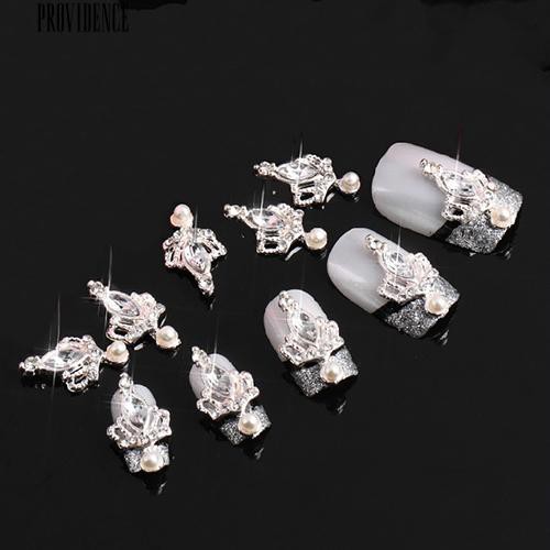 10 Pcs 3D Perak Tone Crown Bentuk Berlian Imitasi Paduan Nail Art Glitters DIY Decor