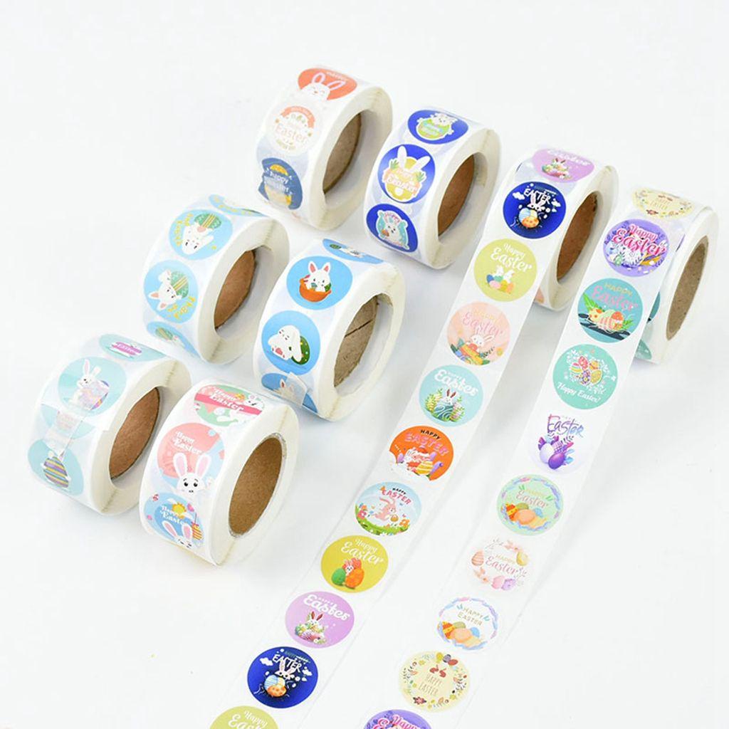 Lanfy Stiker Paskah 500pcs/roll Kartun Amplop Seal Dekorasi Happy Rabbit, Easter Egg Pattern Wrapping Sticker Box Tag