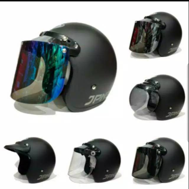 Helm bogo jpn retro dop hitam kaca flet visor