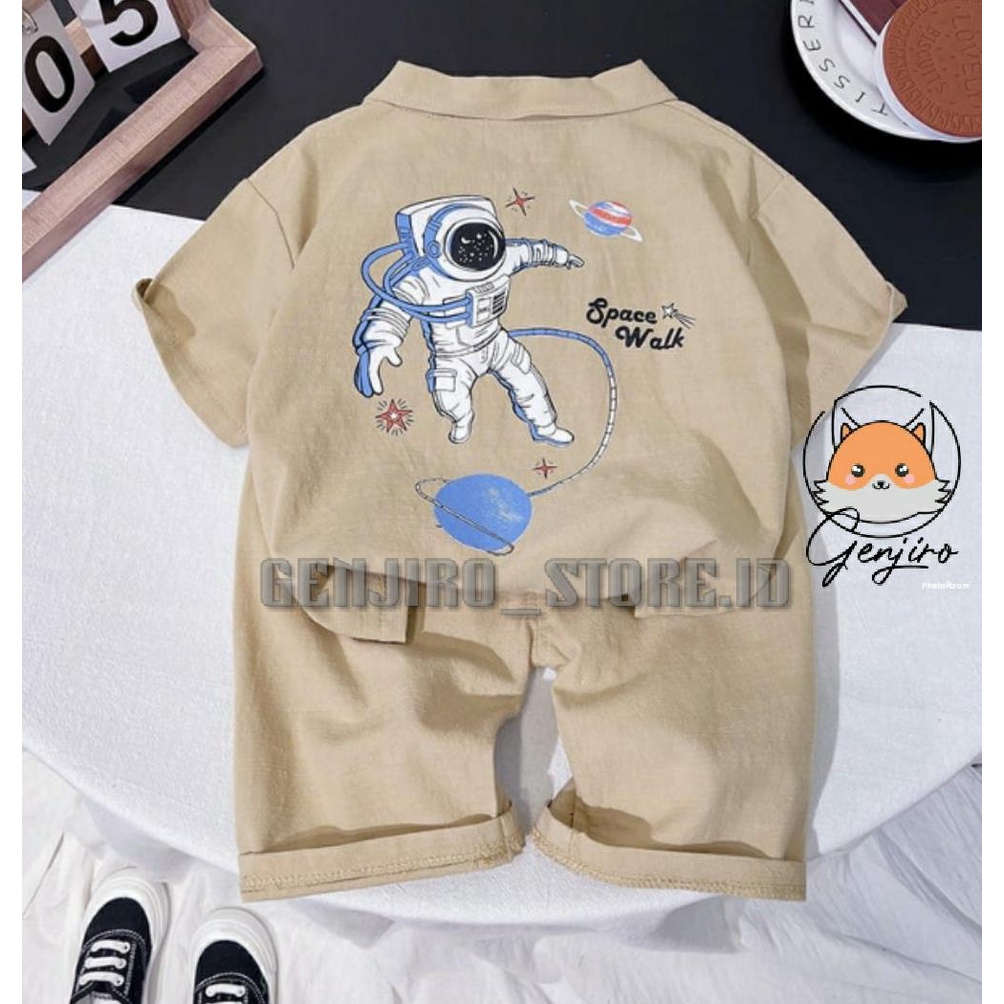 SETELAN ANAK LAKI LAKI/SETELAN KEMEJA TANGAN PENDEK CELANA PENDEK/SABLON ASTRONOT/UNTUK ANAK USIA 1 TAHUN - 4 TAHUN/ BISA COD