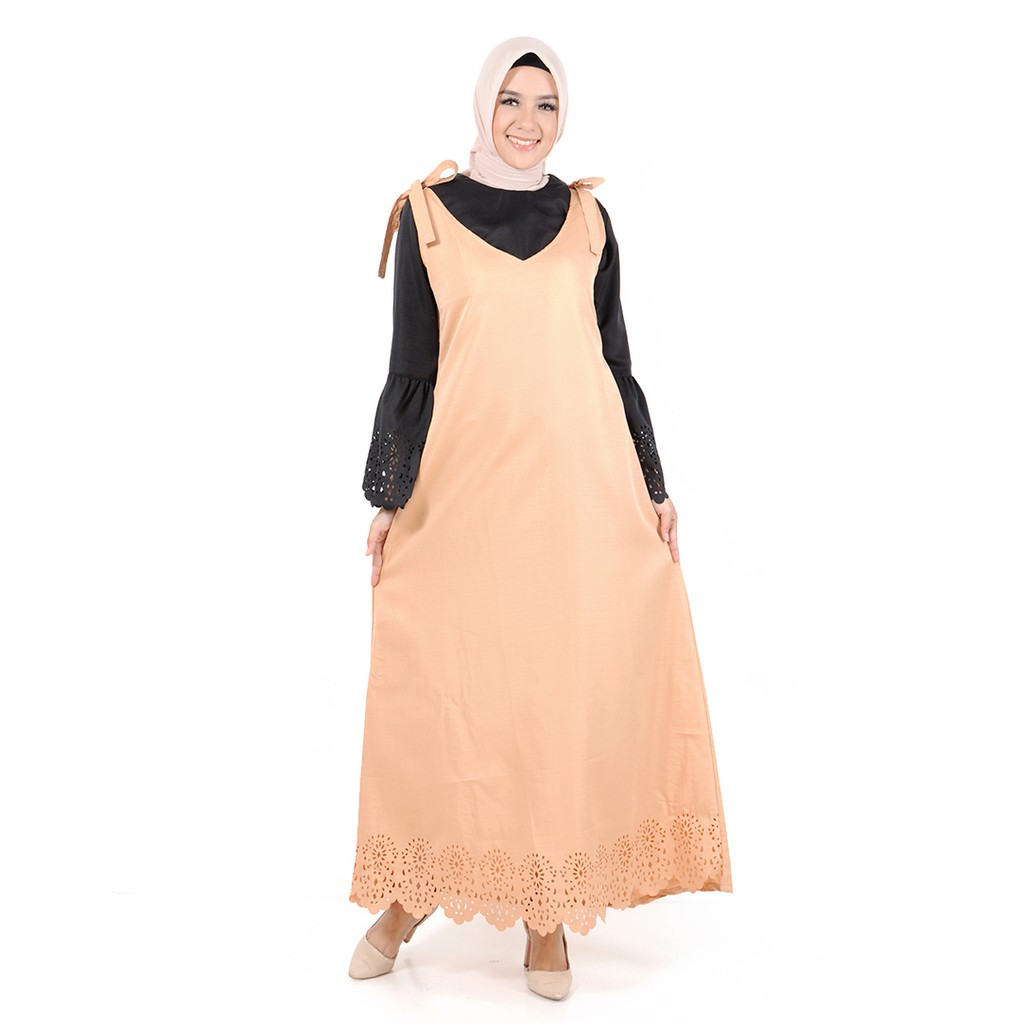 XSHOP  Long dress Muslim Variasi Pon Laser dan tangan terompet - Nadda