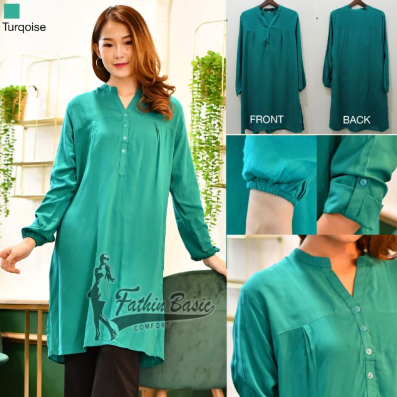 Tunik Polos Rayon - Turkish - Hijau Tosca - Katun Rayon - Fathin Basic - Tanahabang Collection