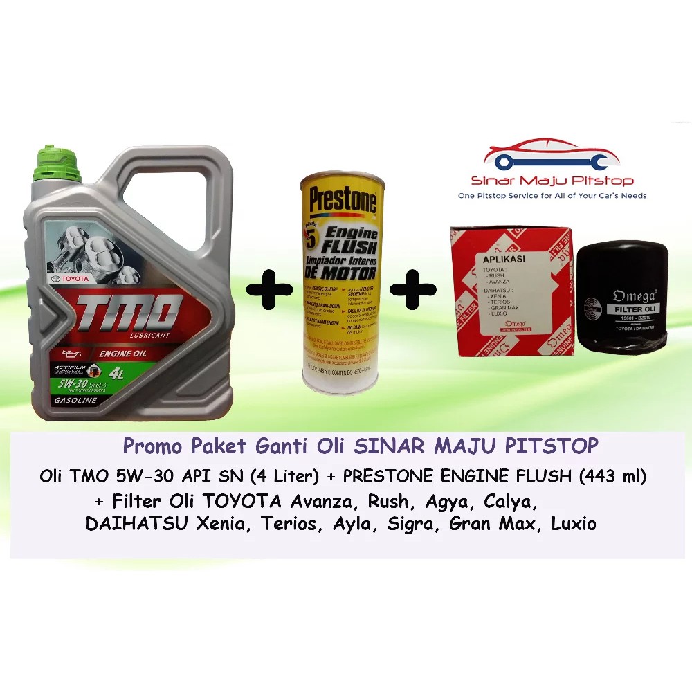 Paket Ganti Oli Mobil TOYOTA AVANZA & RUSH - TMO 5W-30 API SN 4 Liter & Engine Flush & Filter Oli