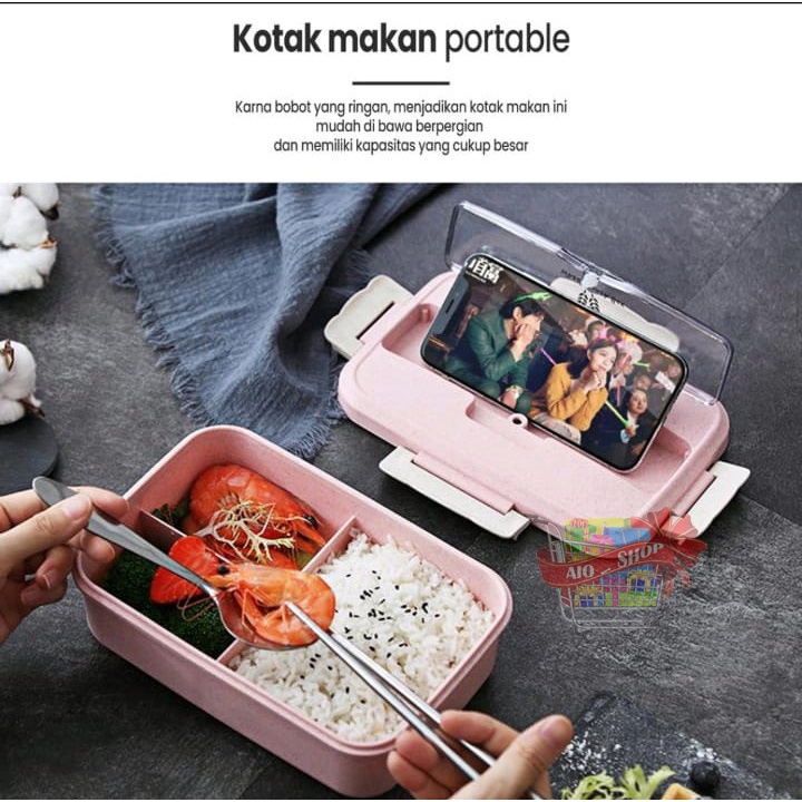 AIO SHOP-Lunch Box Set Kotak Bekal Makan Jerami Gandum kotak makan