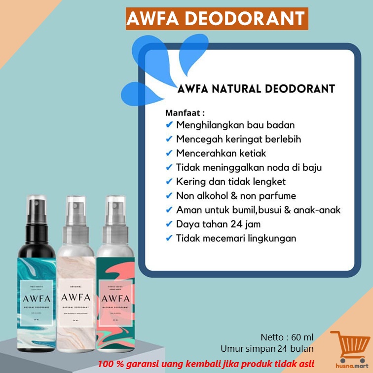 Deodoran Awfa - Natural Deodorant Spray Cair Tawas Alami Original isi 60 ML