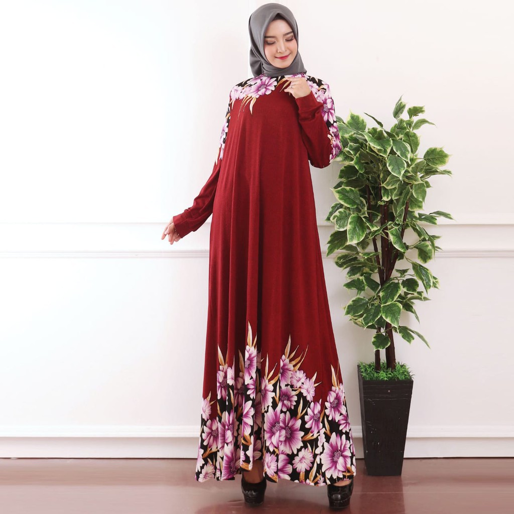 Fashion Baju Gamis Wanita Jumbo Polos Kombinasi Motif Bunga Trendy Terbaru RF6871