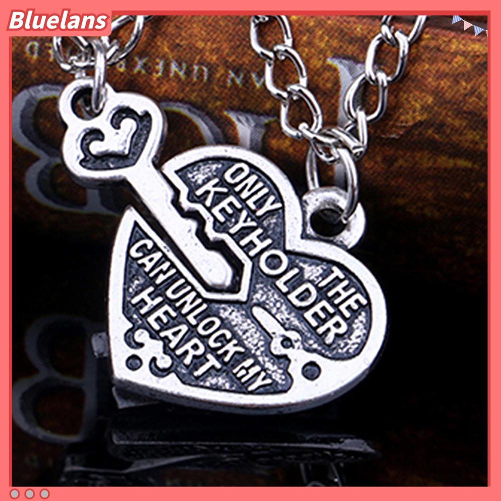 Bluelans 1 Pair Love Heart Key Pendant Necklace Best Friends Lovers Couple Jewelry Charm