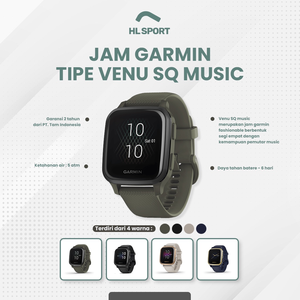 Garmin Venu SQ MUSIC Square GPS Smartwatch Garansi Resmi TAM 2 Tahun