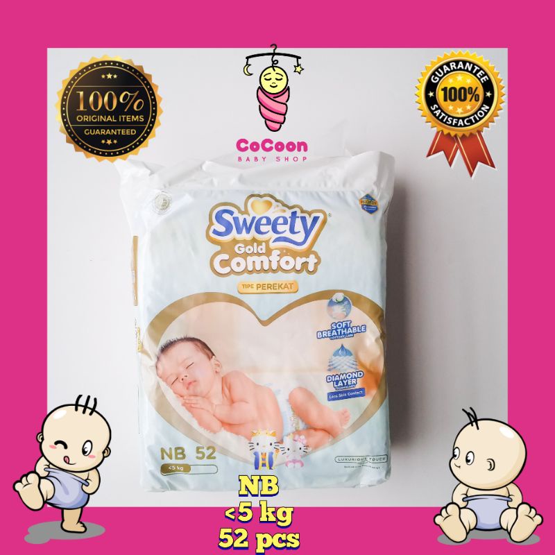 Popok Bayi Sweety Gold Comfort Tape NB52 NB 52 Tipe Perekat Kretekan