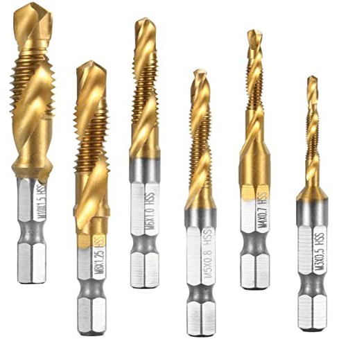 Mata Bor HSS 6PCS Pembuat Ulir Drat Drill Tap Set Hex Twist Spiral Tapper Baut Bit Drilling Tapping Deburring