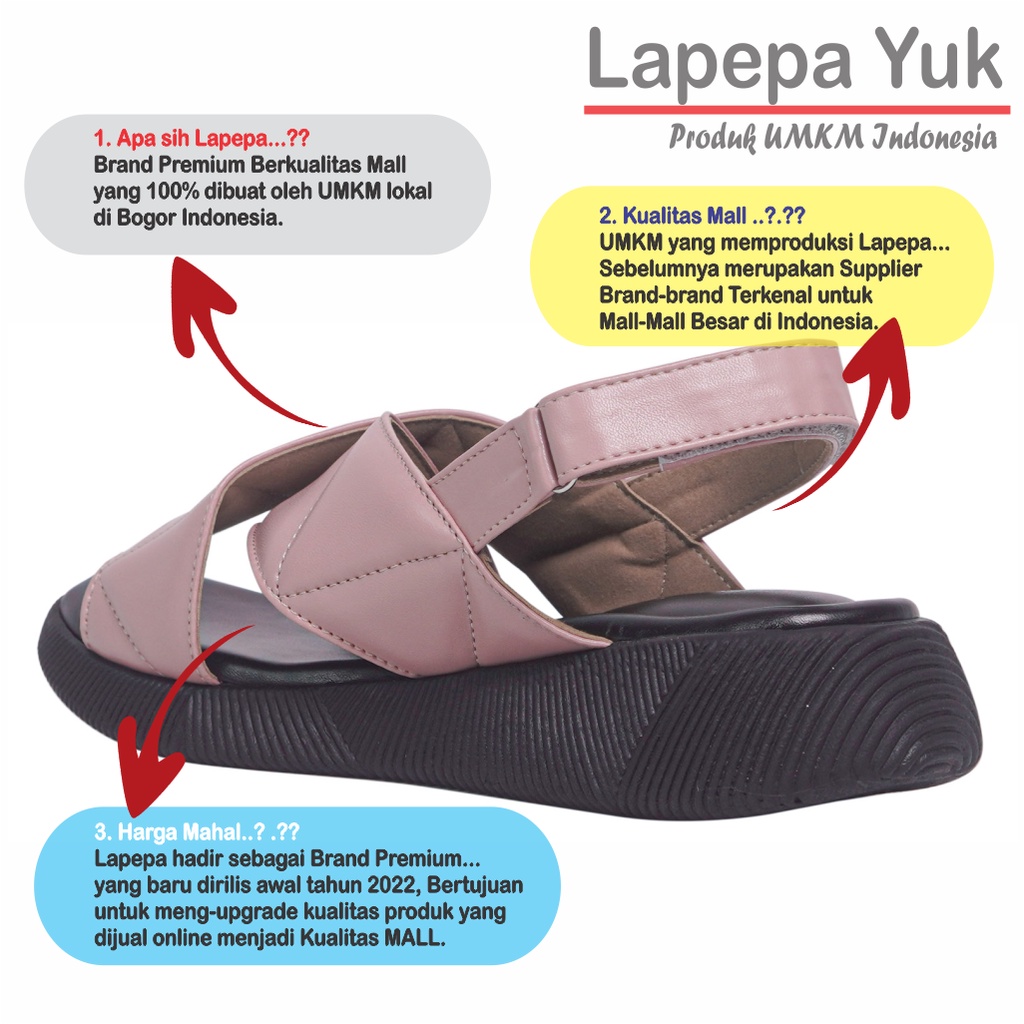 LAPEPA YUK -  Sepatu Sandal Wanita Wedges JOVITA Model Ban dua Tali Strap belakang Hak Tinggi Sole 4 cm Spatu Sendal Gunung Cewek  Size 36 37 38 39 40 41 Warna SALEM Pink Soft Cewe Kekinian Premium Terbaru Shoes Ori Original Mall Official Store Promo