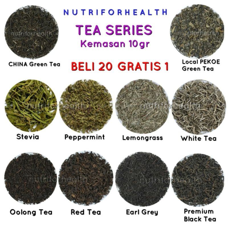 (20 FREE 1) 10gr TEA SERIES Teh Hijau Peppermint Stevia Oolong Grentea Earl Grey BlackTea Lemongrass