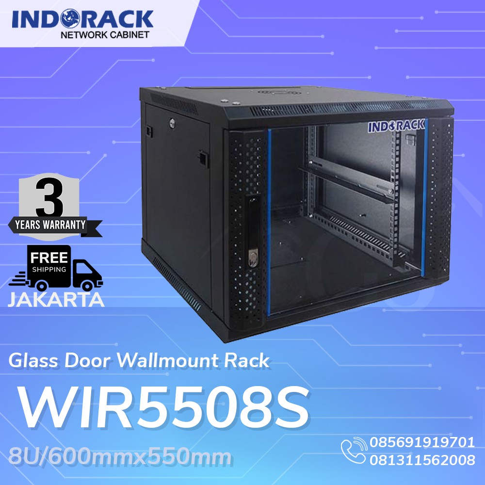 WIR5508S - 8U Wallmount Rack Depth 550mm Single Door 19&quot; - INDORACK