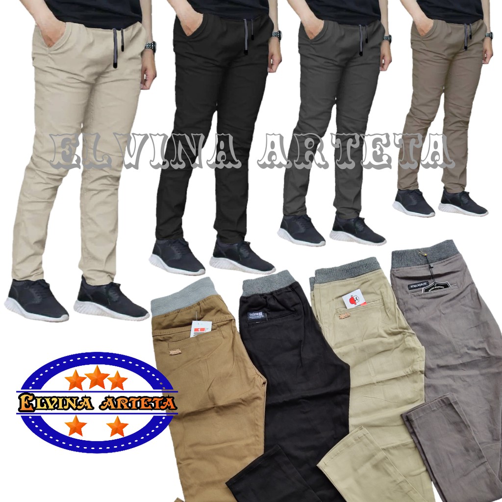 Celana Chino Rip Pinggang Karet Chino Panjang Pria Jumbo Big Size 39-60 Casual Reguler Fit Distro Premium