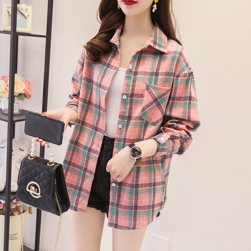 【READY】Blouse Kemeja kotak-kotak longgar wanita Korea Blus