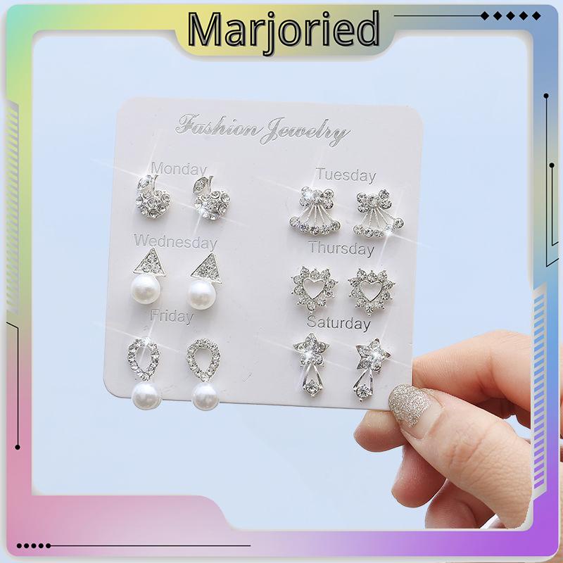 Anting Mutiara Pejantan Kristal Fashion Hati Mutiara Kristal Stud Anting-Anting Pesona Zirkon-MJD