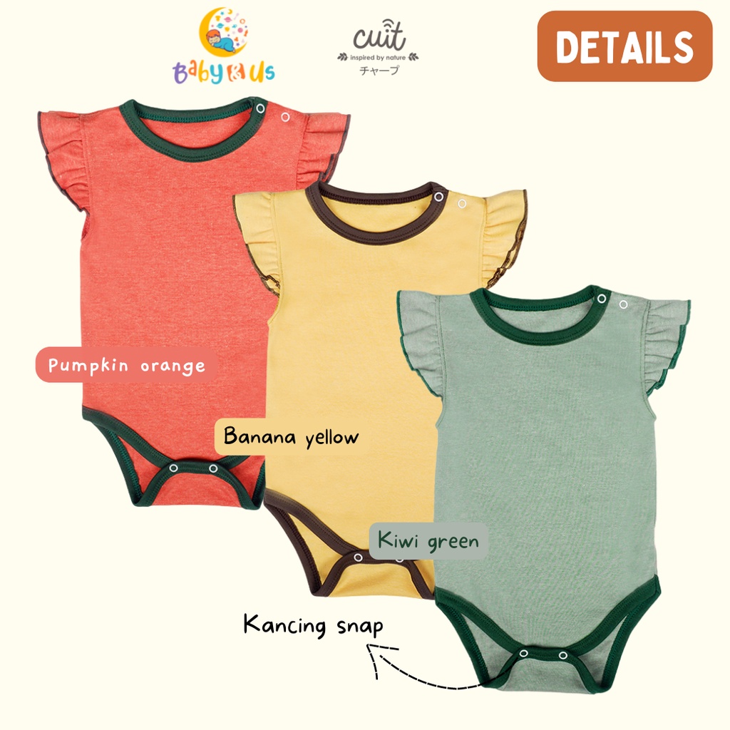 Cuit Babywear Ruka Ruffle Bodysuit Polos Lucu Bayi Perempuan Furutsu Series - 0-3 3-6 6-12 bulan