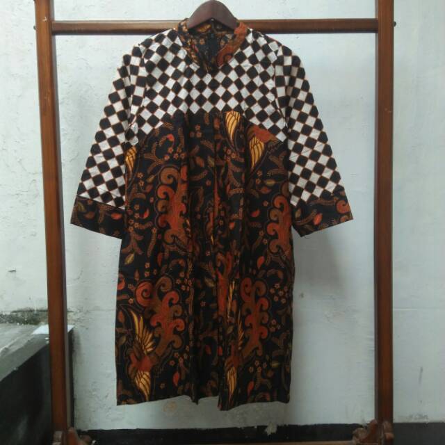 Batik kantor model tunik bahan katun sogan