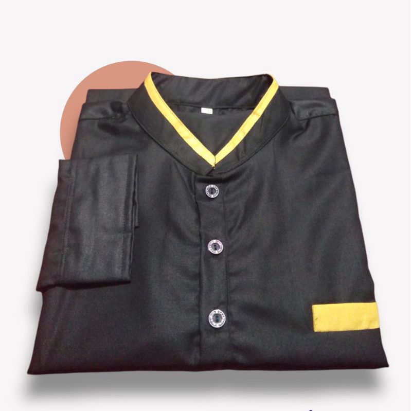 Baju Koko Kurta Polos Pria Dewasa Lengan Panjang Material Katun TOYOBO RM Size M L XL Varian Maroon-Kombinasi Black
