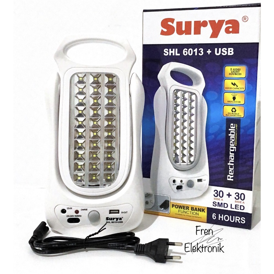 Lampu Emergency Cas Ulang + Power Bank HP Surya SHL 6013 Lampu Meja