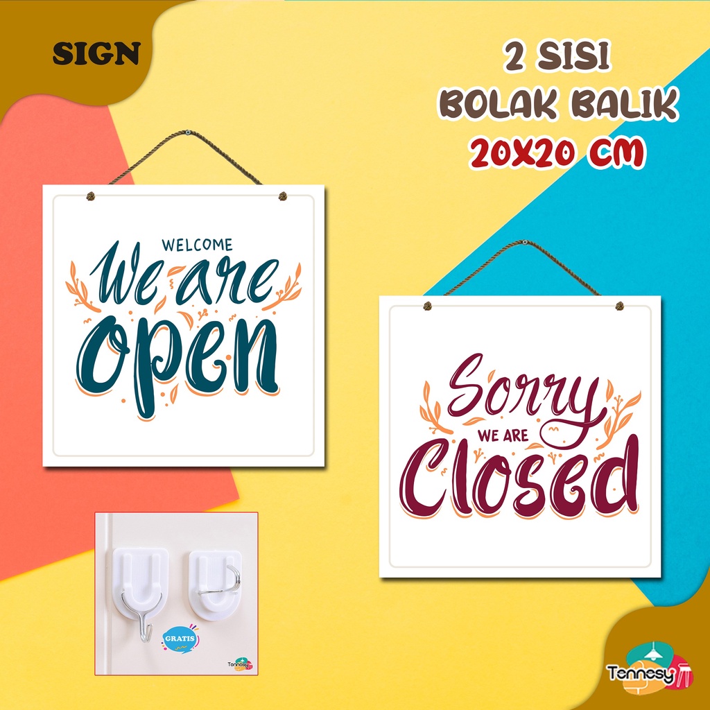 TENNESY PAJANGAN SIGN OPEN CLOSE TOKO 20x20CM HIASAN DINDING GANTUNG WALL DECOR PAJANGAN POSTER DEKORASI KAMAR RUMAH TOKO KAMAR