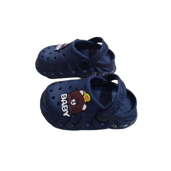 Sendal Bayi Laki Karet Usia 6 - 12 Bulan NAVY Sendal Anak Cowok Karet Model Tali belakang Motif Kartun Lucu Size 19-23