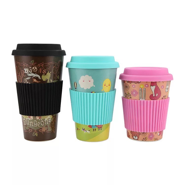 Reusable Bamboo Fiber Coffee Cup with Silicone Case