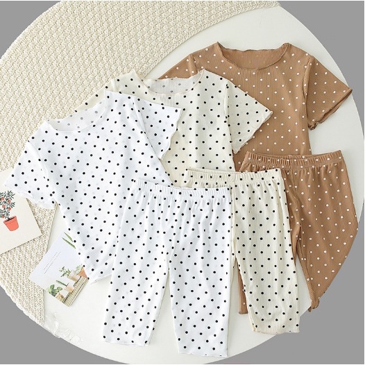 Piyama Anak Perempuan POLCA Setelan Lengan Pendek Motif Polkadot Simple Import