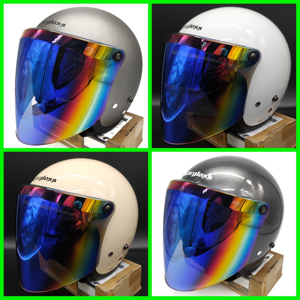 Helm Cargloss Retro + Kaca Snail Rainbow (Retro/Bogo/Klasik/Vespa)