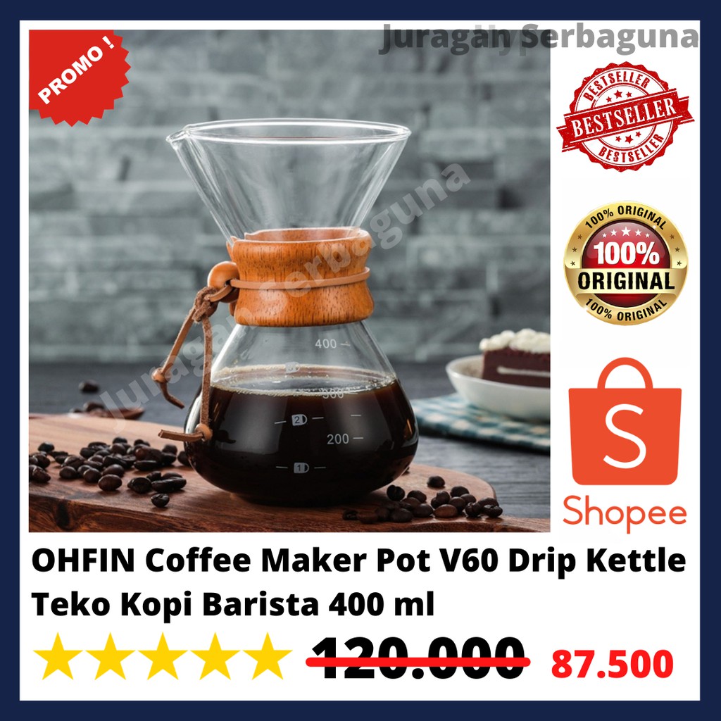 OHFIN Coffee Maker Pot V60 Drip Kettle Teko Kopi Barista 400 ml