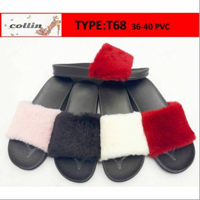 Sendal Wanita Spon Selop Pompom Collin