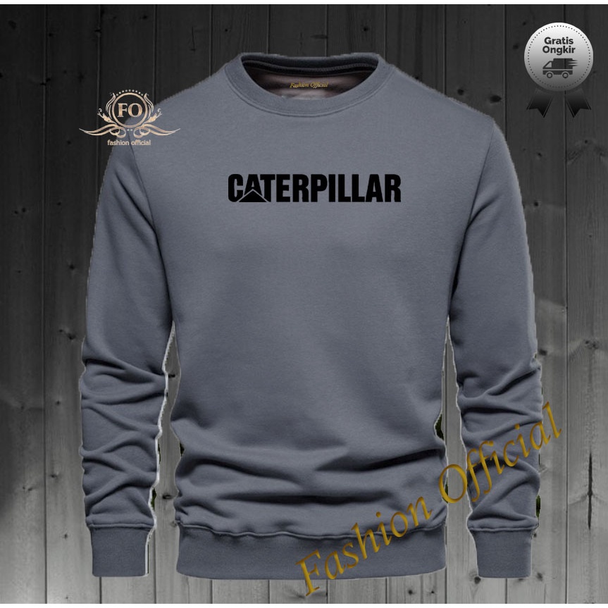 Baju Sweater Distro Caterpilar Text Hitam Premium Quality Sweater Pria Wanita Distro Terkeren - Swea