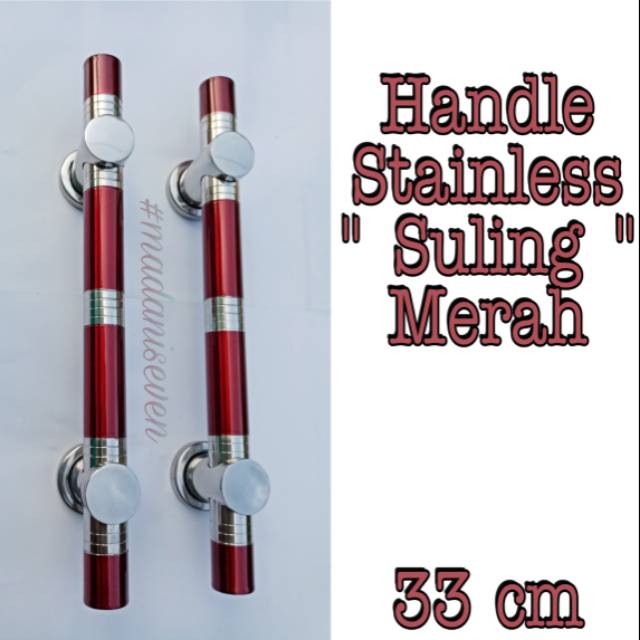 Handle Pintu Rumah / Tarikan Pintu Rumah / Gagang Pintu Rumah Stainless Suling Cat Merah 33 cm