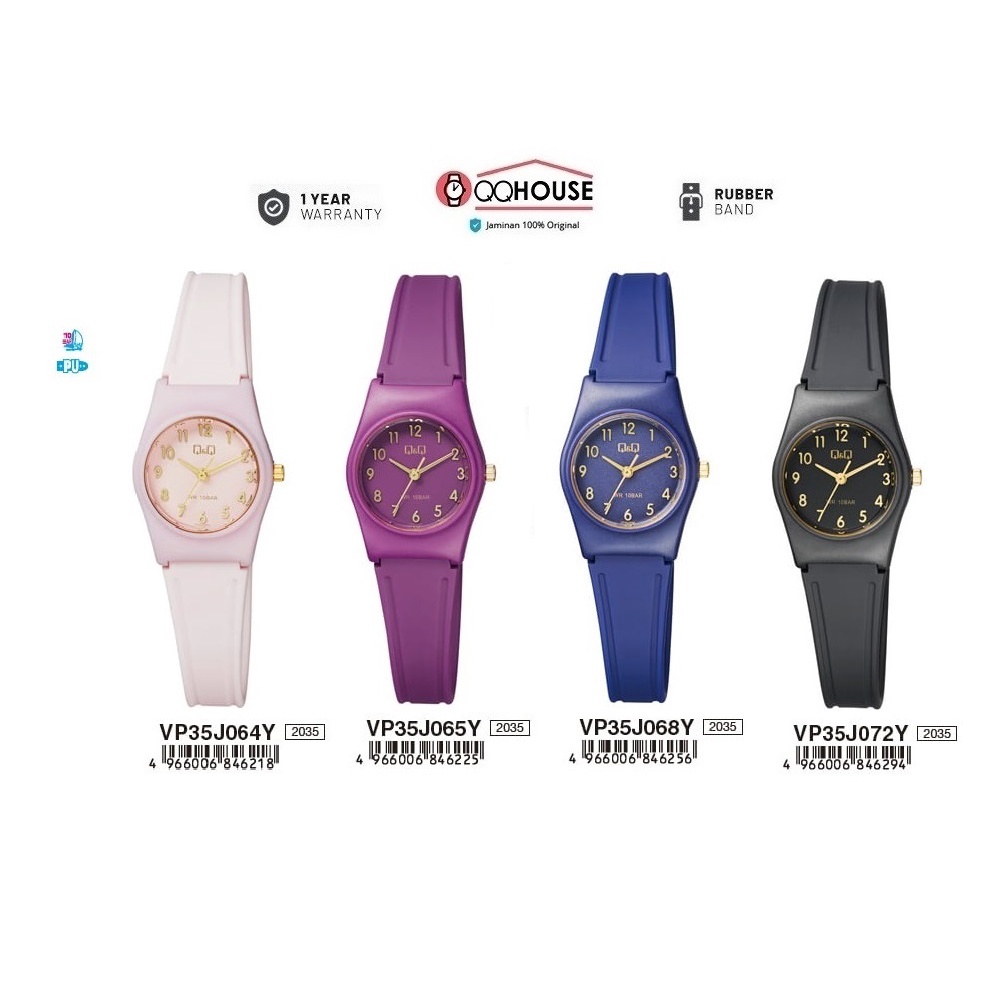Q&Q QNQ QQ VP35 VP35J SERIES ORIGINAL ANALOG WATCH RUBBER BAND JAM TANGAN WANITA TALI KARET