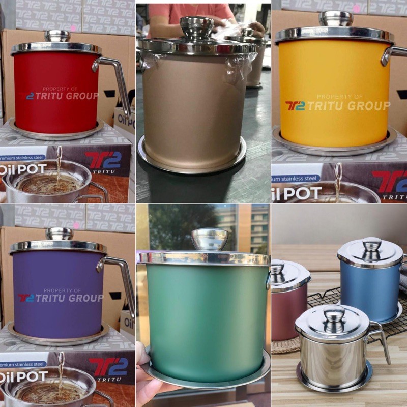 READY Oil Pot Filter Tritu 1.7 liter Stainless / wadah minyak / saringan minyak warna warni menarik
