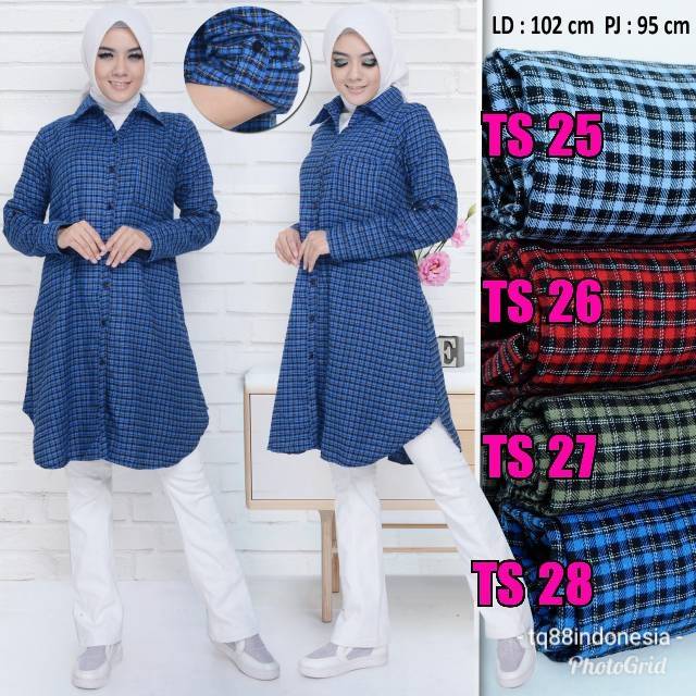 Tunik flanel/tunik/tunik kotak/hem tunik/tunik murah/kemeja tunik/hem/tunik muslim/boyfriend shirt