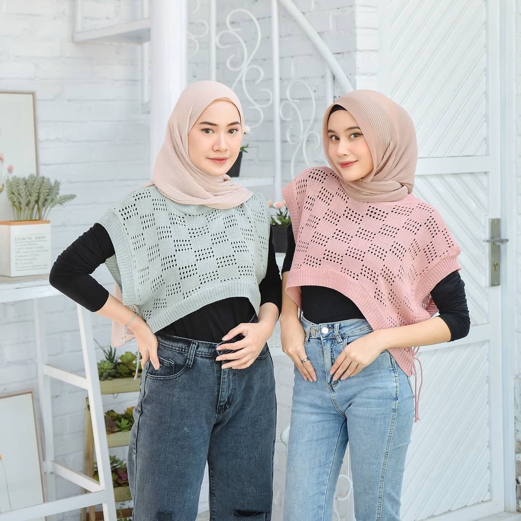 Adela Cardigan All Size Rompi Rajut Crop Wanita Korea Murah Outer Hijab Moon Vest