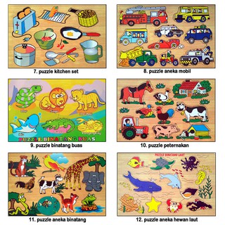 PUZZLE KAYU ALPHABET HURUF ANGKA GAMBAR  BINATANG MOBIL 