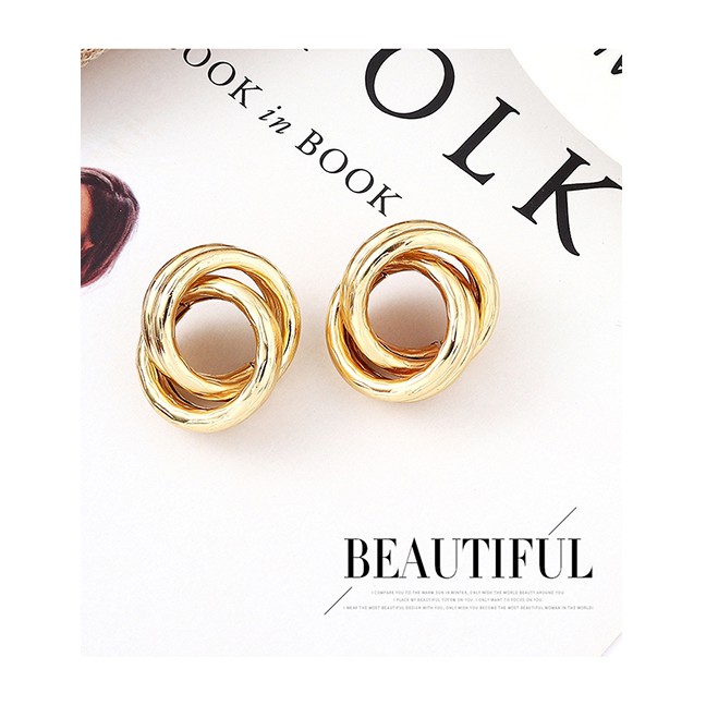 LRC Anting Tusuk Fashion K Double Row Cross Hollow Earrings Y61823