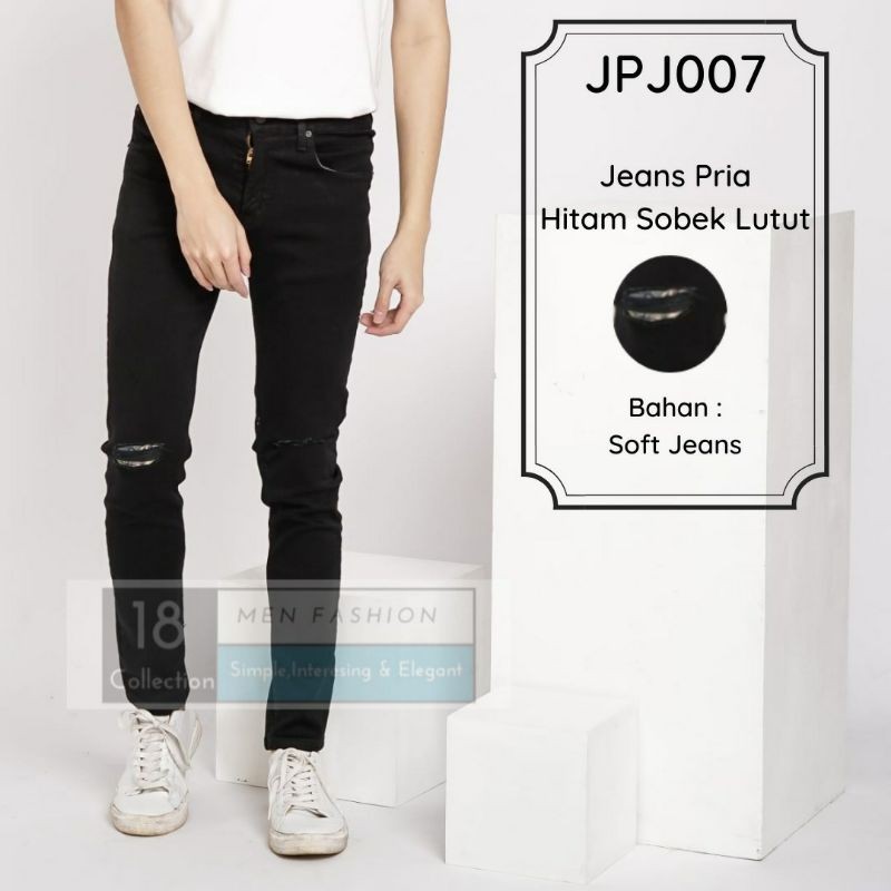 Full Black Ripped Soft Jeans / Celana Panjang Sobek / Celana Jeans Sobek Lutut / Celana Hitam Sobek