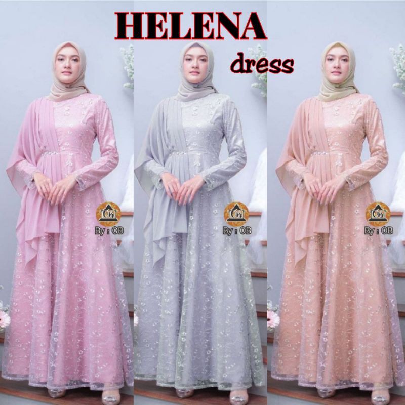 HELENA DRESS best seller gamis raya brokat tille kekinian